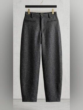 Dark Charcoal Wool Blend Barrel Leg Dress Pants/Scattered Subtle Rhinestone (S)